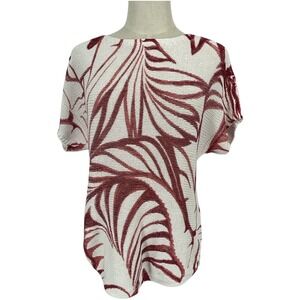 Chicos‎ Palm Leaf Knit Top Short Sleeve Pullover Sz 0 XS Us 2 Beach Linen Blend